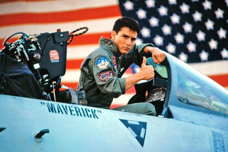 Maverick sitting in cockpit of plane from the movie top gun