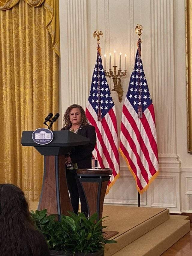 COSF Case Manager Silvia speaking about her caregiver children at the White House
