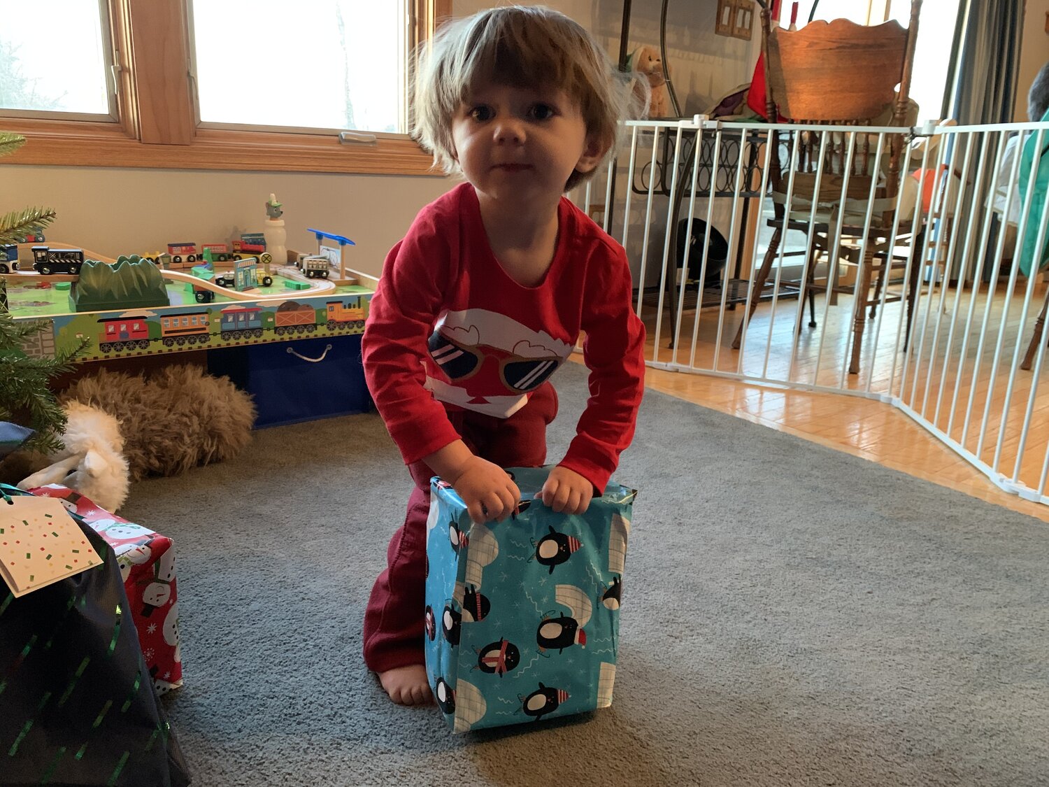 toddler with unopen present